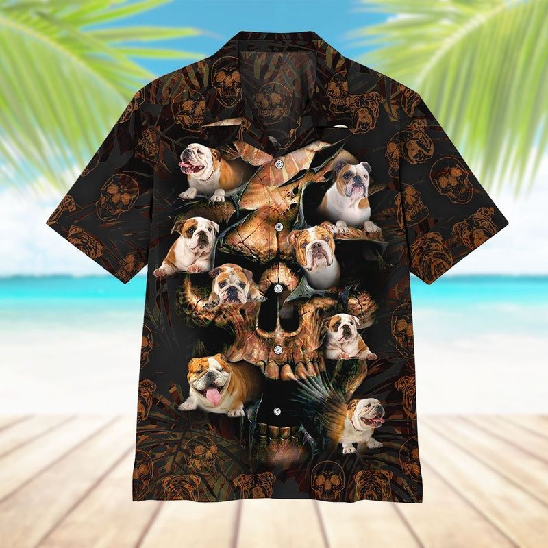 Bulldog Skull Black Nice Design Unisex Hawaiian Shirt