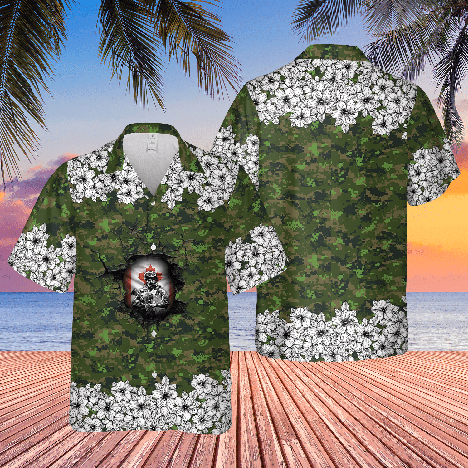 Canadian Army Soldier Short Sleeve Green Awesome Design Unisex Hawaiian Shirt
