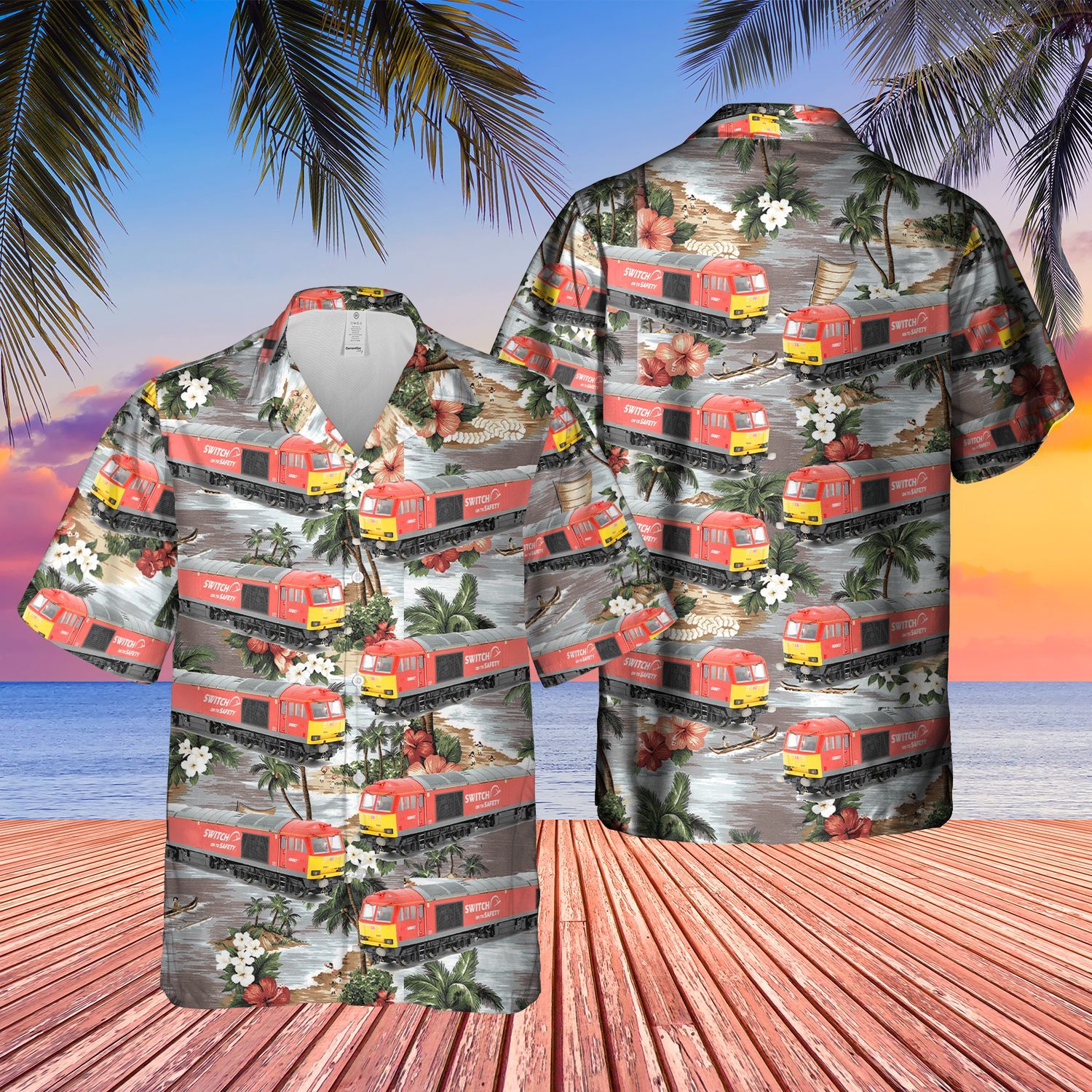 Diesel Locomotive Train Schenker Colorful High Quality Unisex Hawaiian Shirt