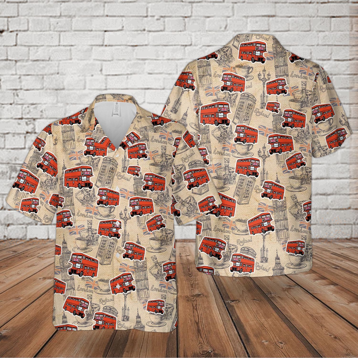 Doubledecker Bus Routemaster Tan High Quality Unisex Hawaiian Shirt