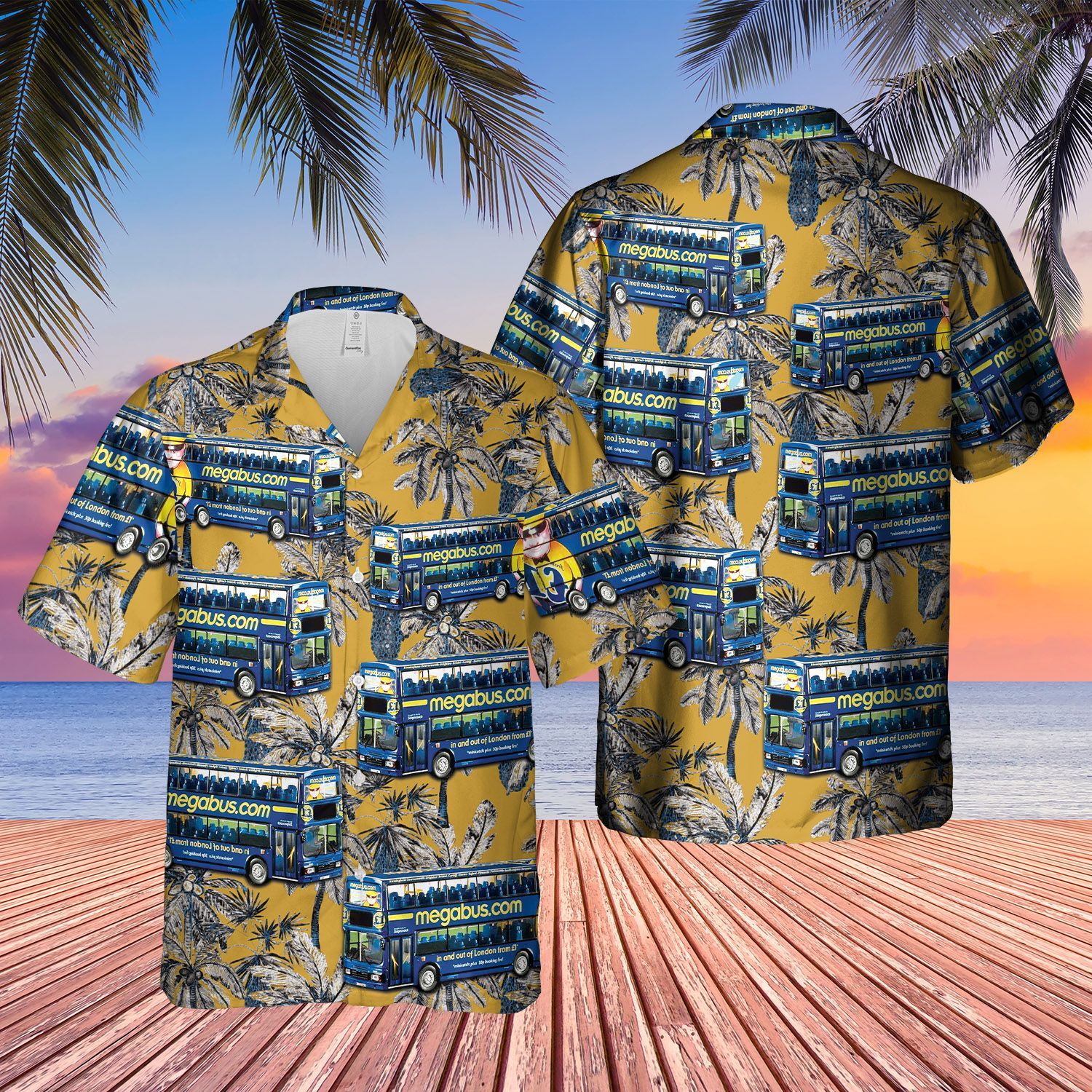 Doubledecker Megabus Yellow Nice Design Unisex Hawaiian Shirt