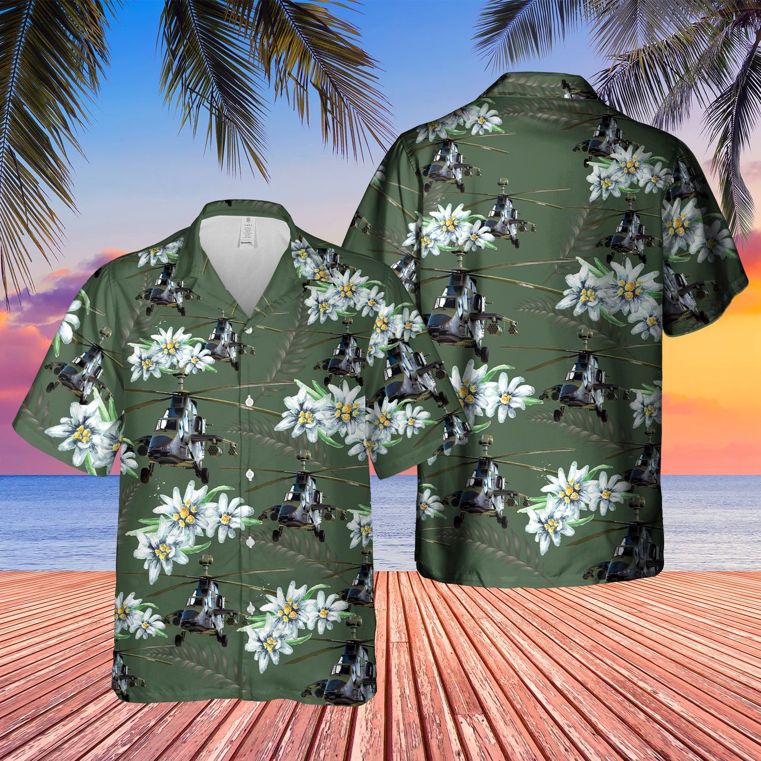 German Armed Forces Bundeswehr Kampfhubschrauber Tiger Green Awesome Design Unisex Hawaiian Shirt