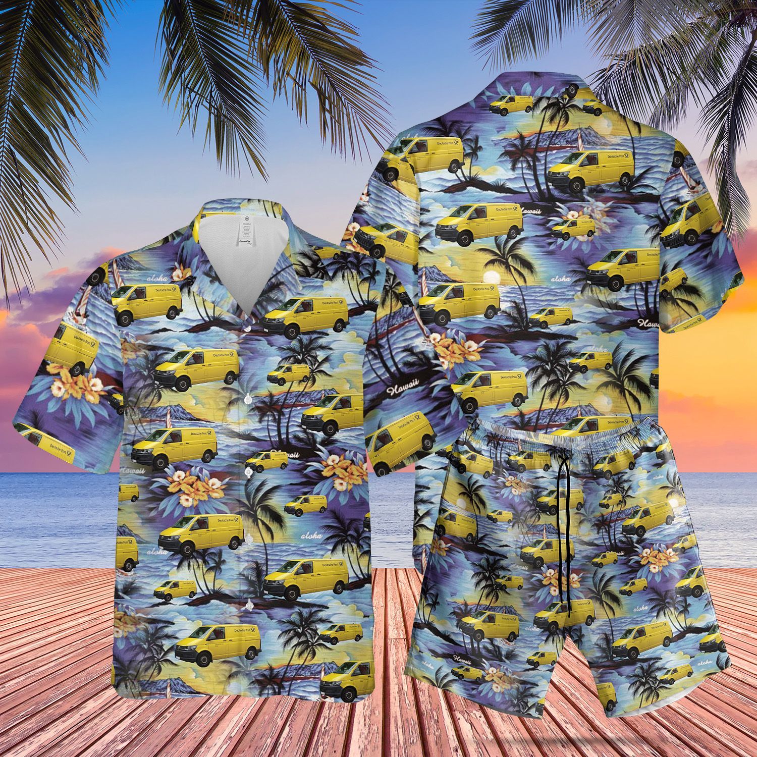 German Deutsche Post Delivery Van Blue Nice Design Unisex Hawaiian Shirt
