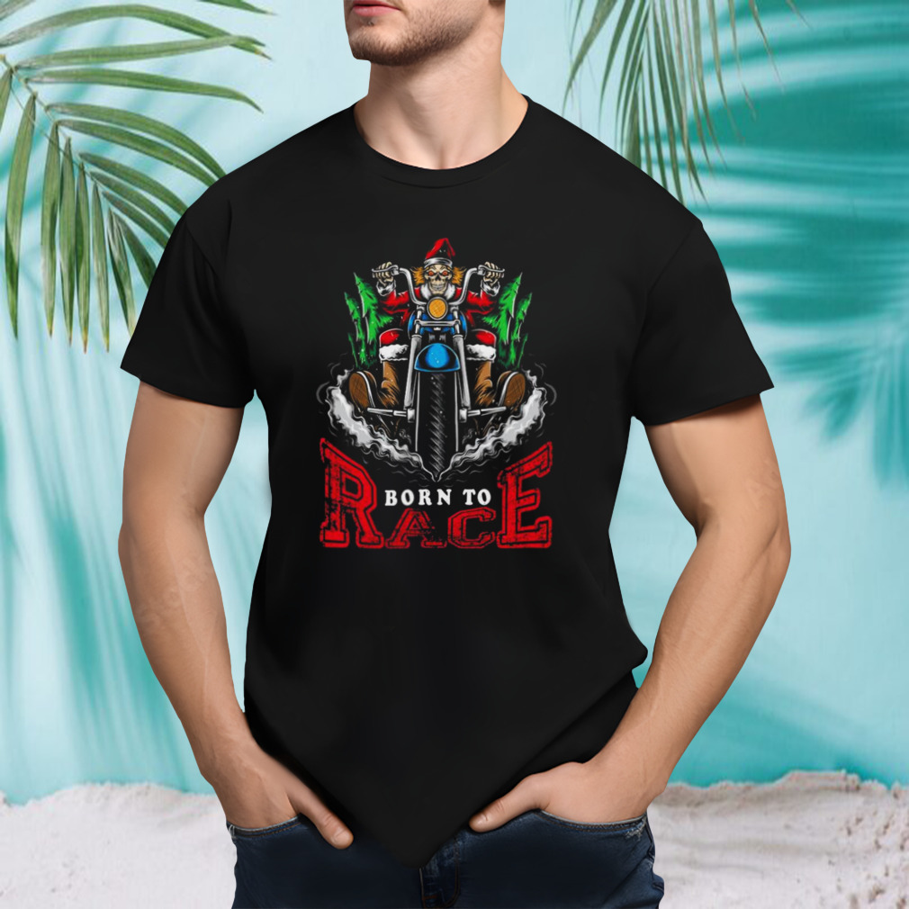 Skeleton Santa Born To Race Motorcycle Shirt