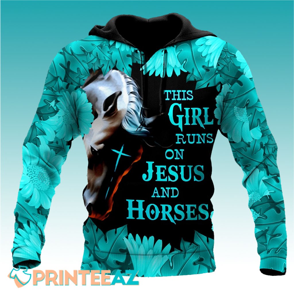 This Girl Runs On Jesus Christ With Flowers 3D Hoodie