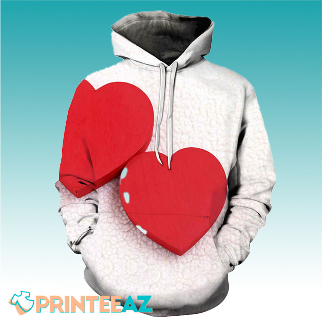 Two Red Hearts Valentines Day 3D Hoodie