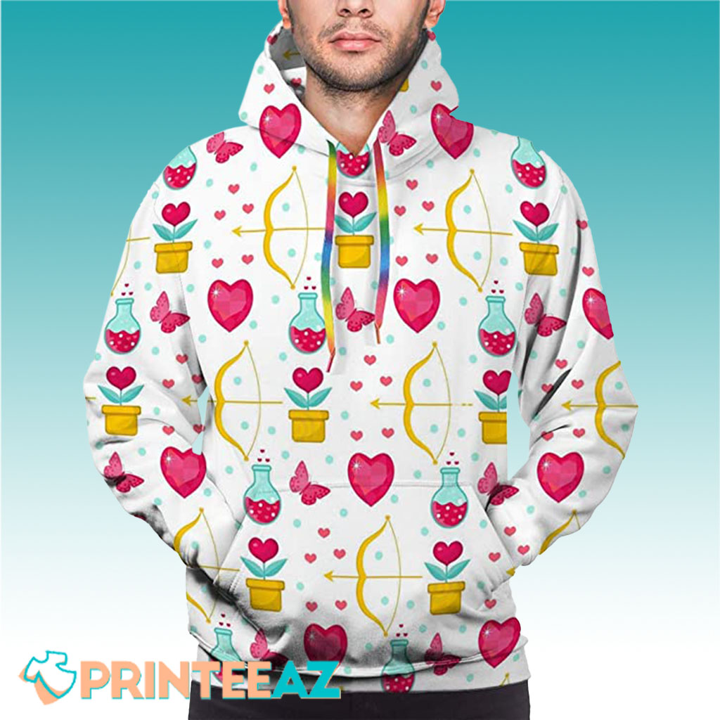 Valentines Day With Archery Heart And Flower 3D Hoodie