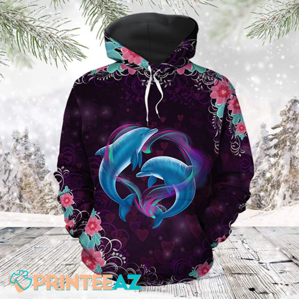 Valentines Day With Couple Dolphin 3D Hoodie