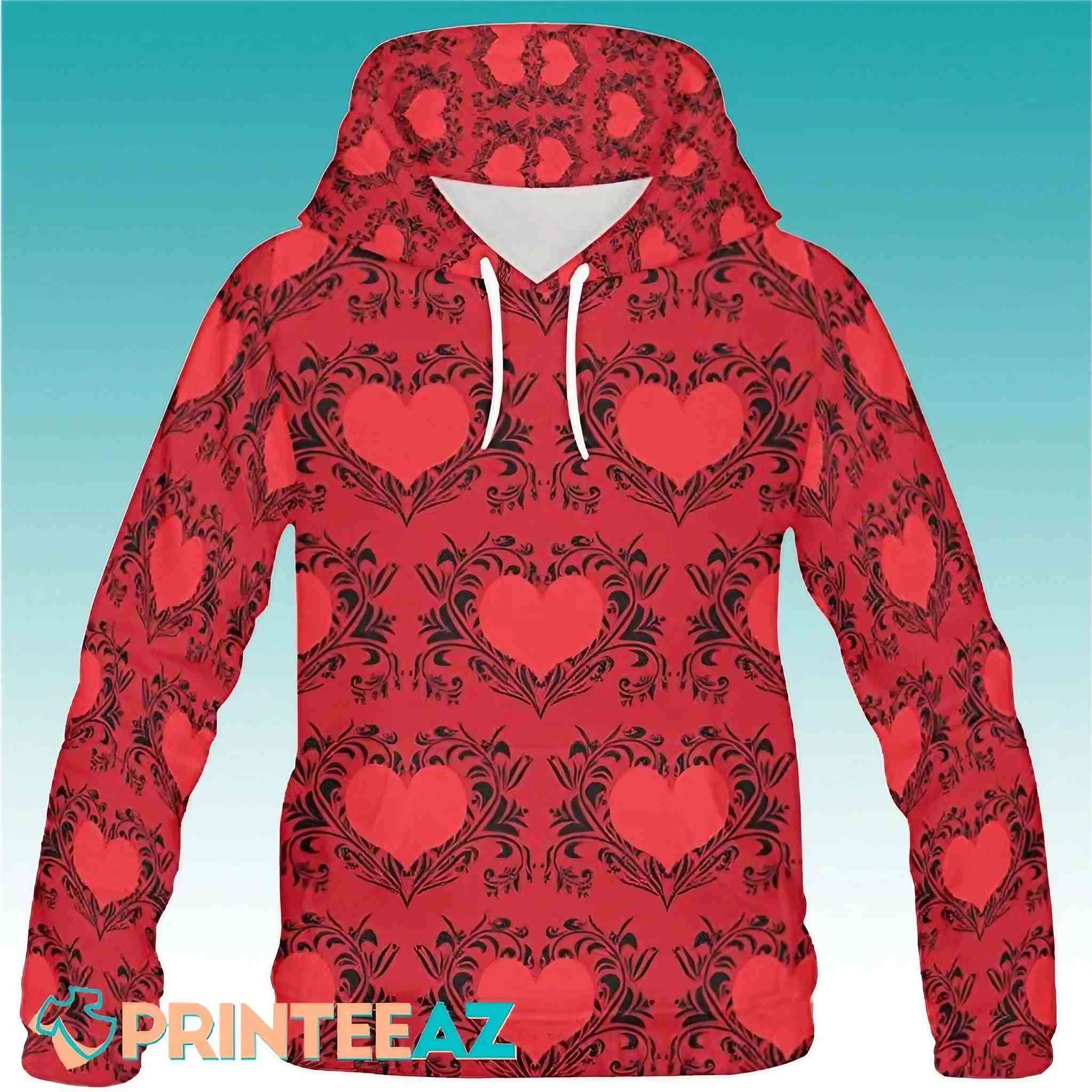 Valentines Day With Red Hearts 3D Hoodie