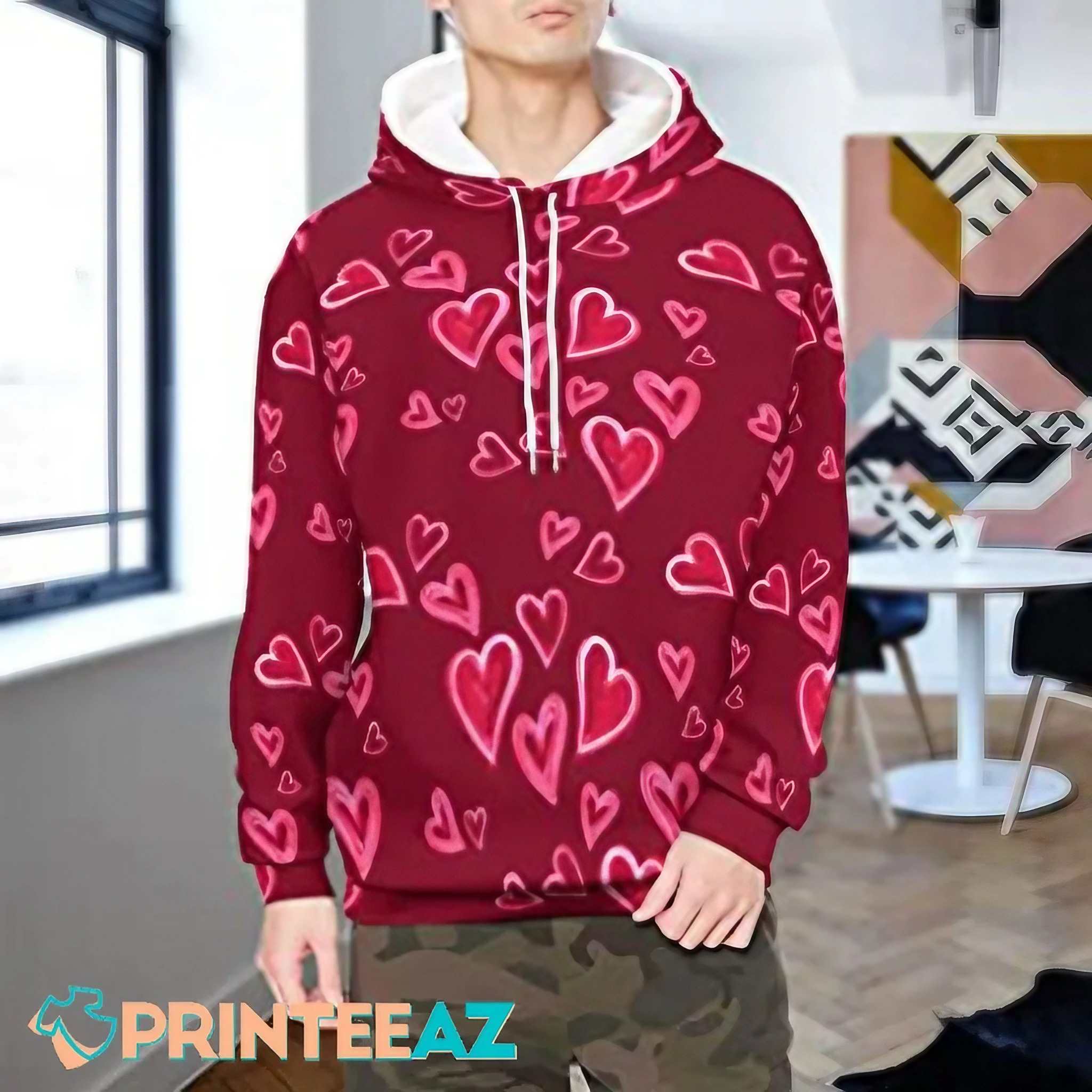 Valentines Day With Watercolor Heart 3D Hoodie