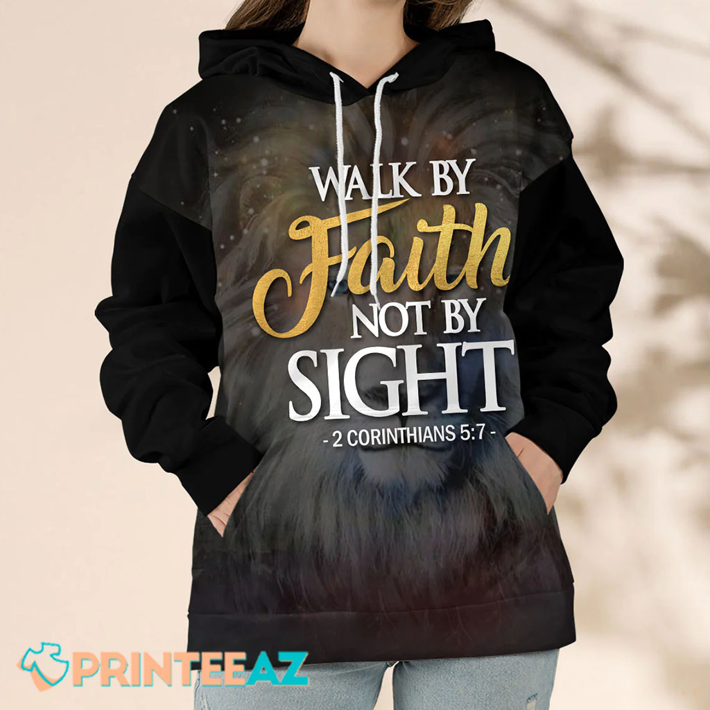 Walk By Faith Not By Sight 2 Corinthians 5-7 Bible Verse With Lion Cross 3D Hoodie