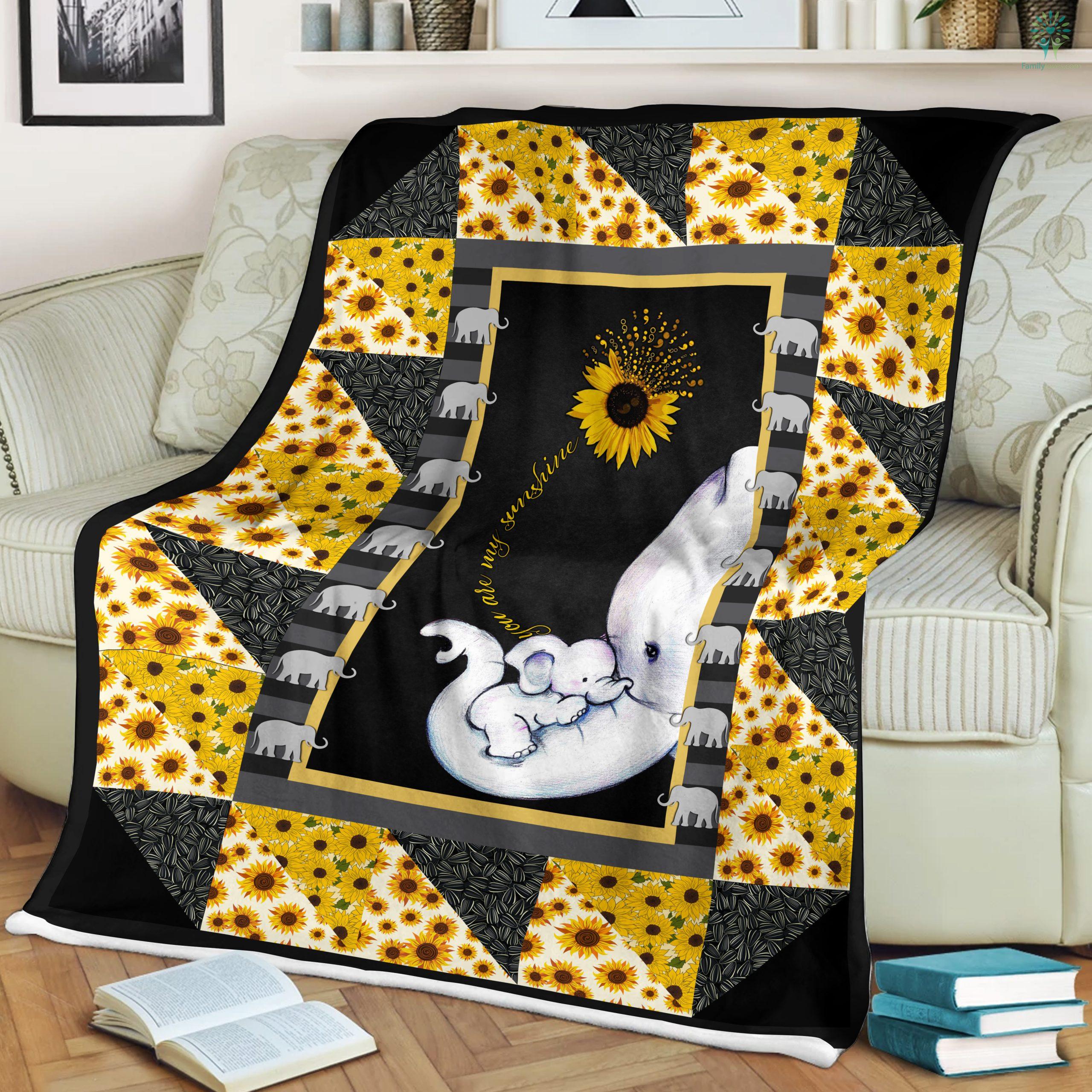 Elephant Sunflower Mom You Are My Sunshine Sherpa Fleece Blanket - Family Loves US Military Veterans Shirts Gifts Ideas