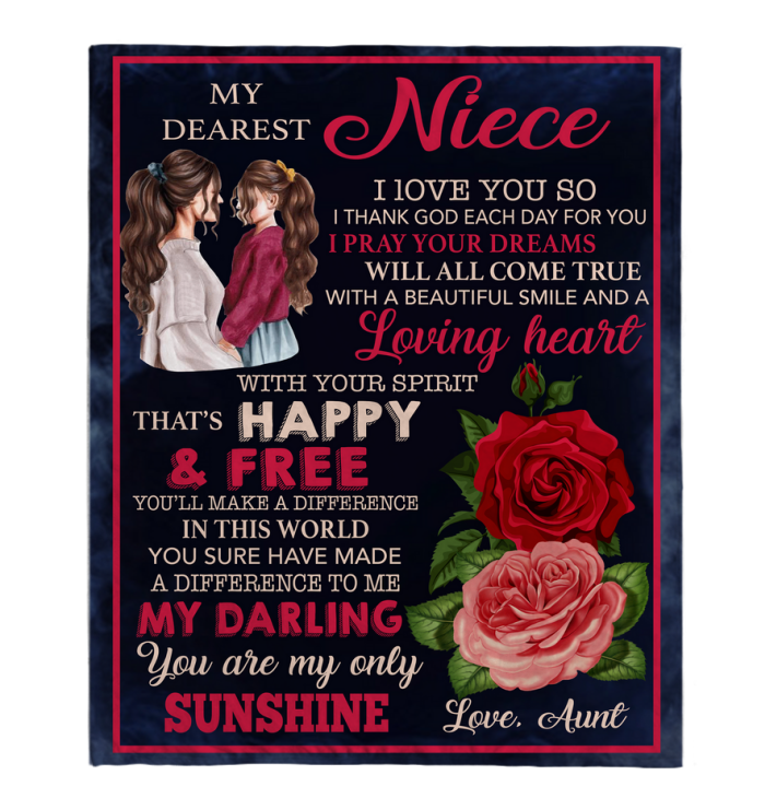 My Dearest Niece I Love You Blankets Gift From Aunt Rose Black Plush Fleece Blanket Design