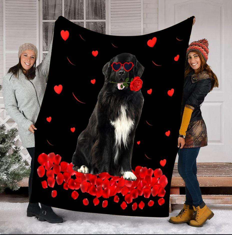 Newfoundland Heart Rose Couples Blanket Dog Lovers Gift Blanket