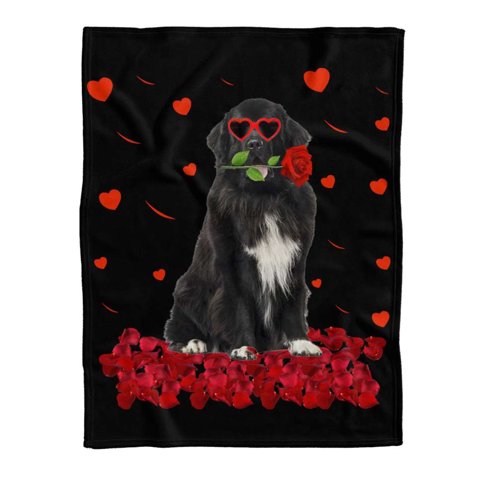 Newfoundland Heart Rose Couples Blanket Dog Lovers Gift Blanket