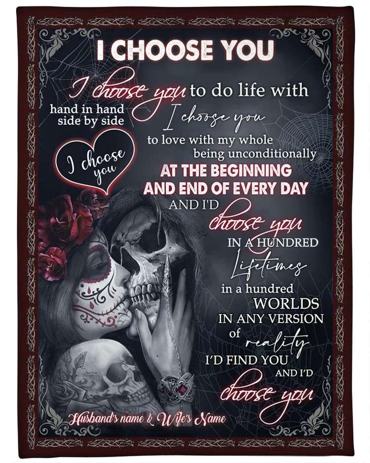Personalized Couple Sugar Skull Blanket I Choose You