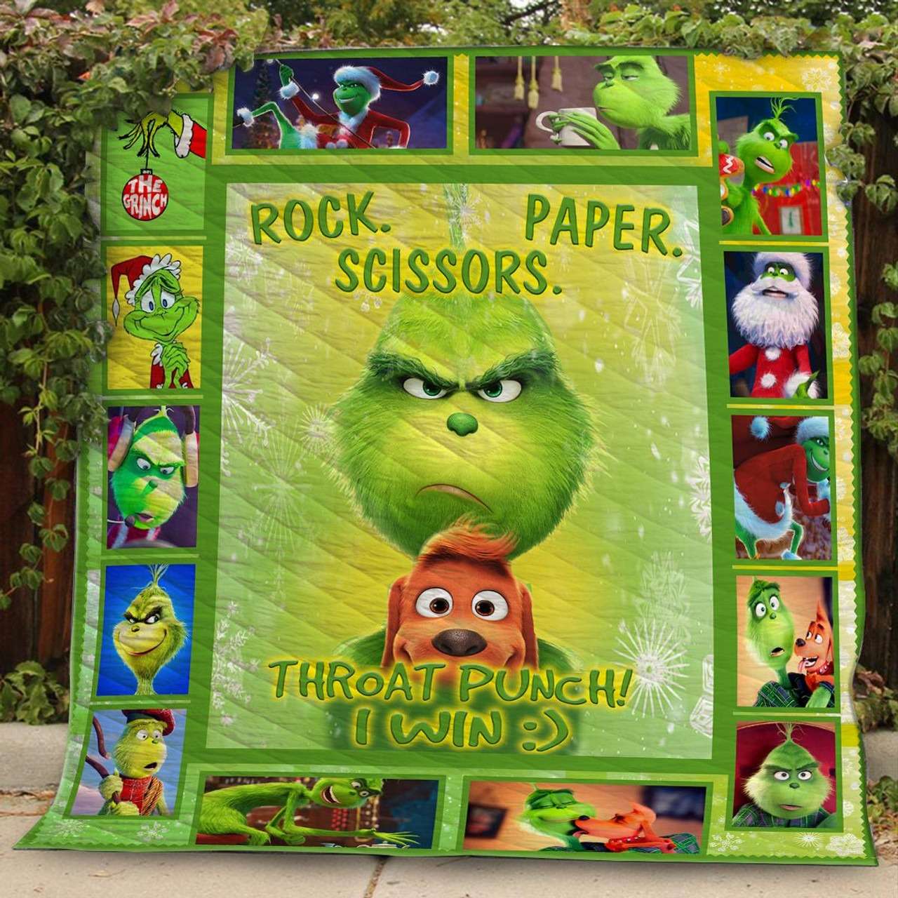 Rock Paper Scissors Throat Punch I Win Christmas Grinch Blanket