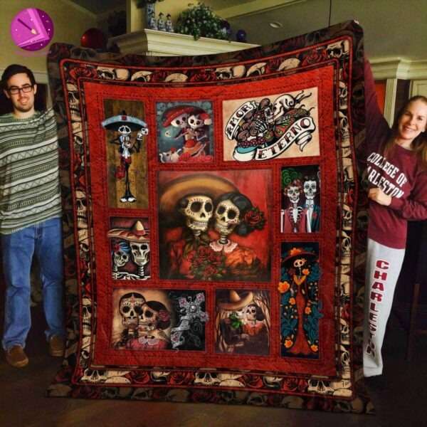 Sugar Skull Rose Couple Day Of The Dead Couples Blanket