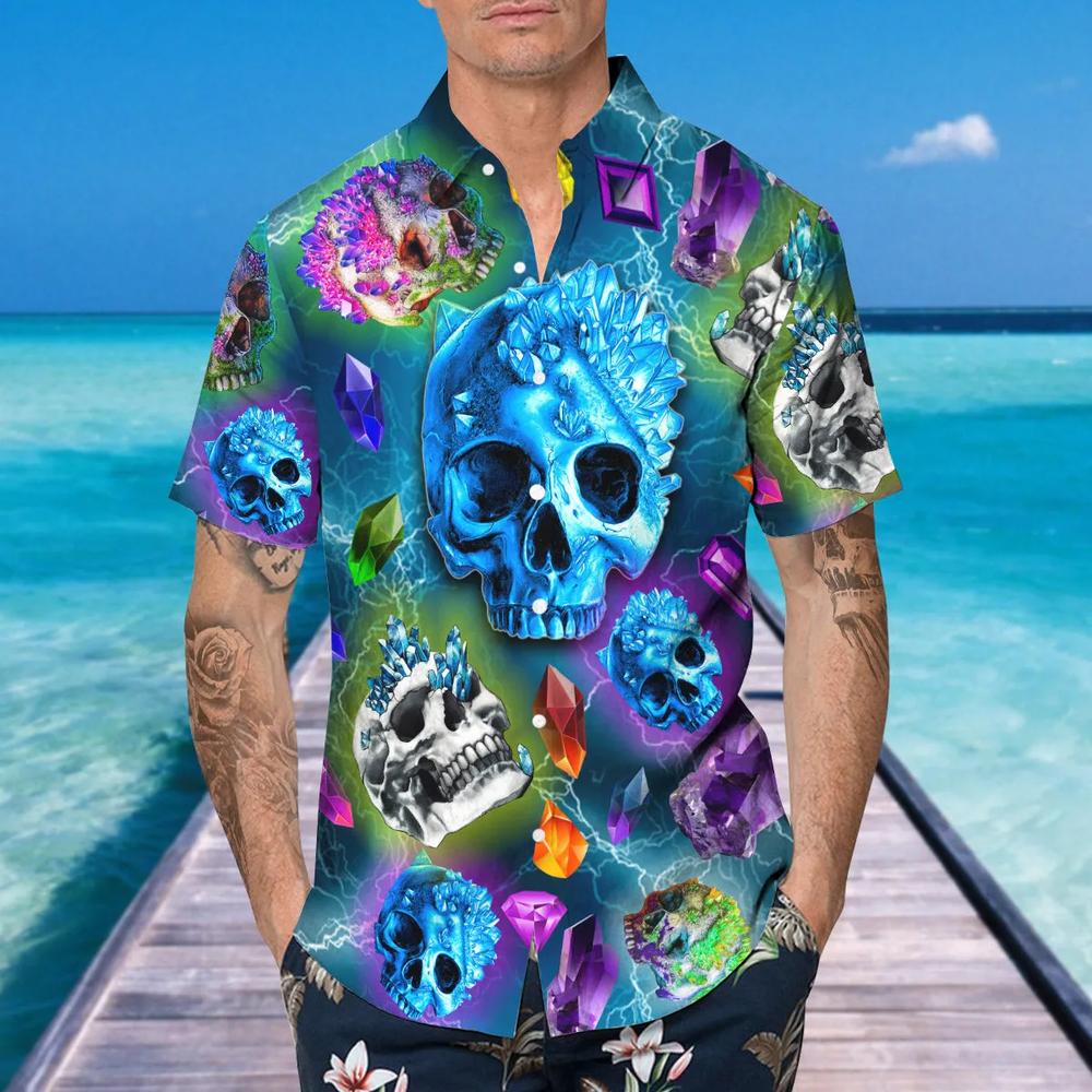 Galaxy Diamond Crystal Skull Hawaiian Shirt