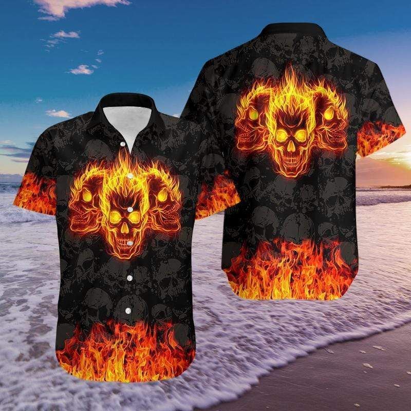 Get Here Burning Skulls Hawaiian Shirts