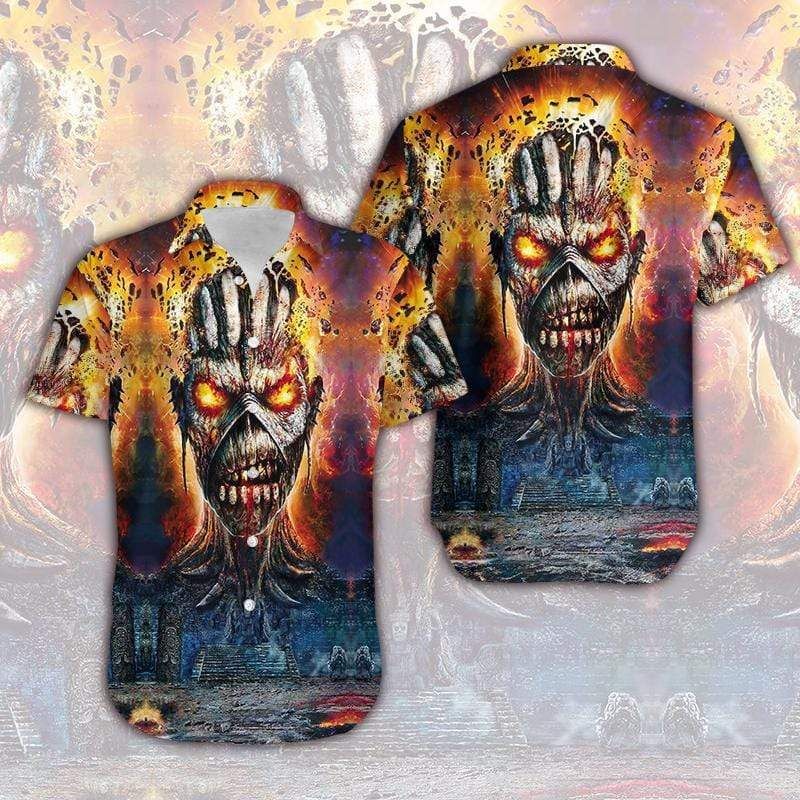 Get Here Fire Skull Rock Style Custom Name Hawaiian Shirt