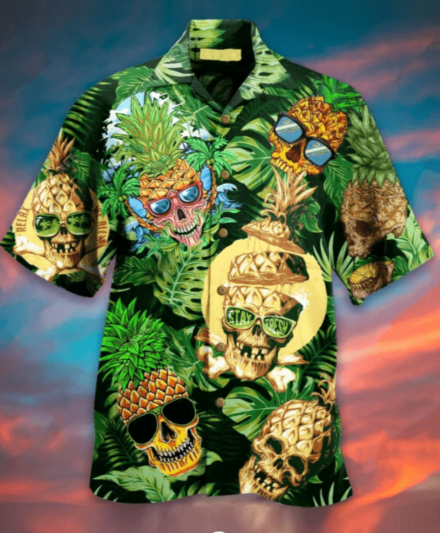 Get Here Skull Pineapple Tropical Unisex Aloha Hawaiian Shirt