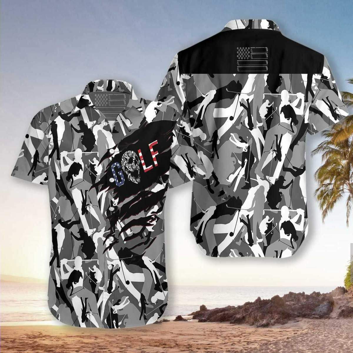 Golf Skull Camouflage Hawaiian Shirt Unisex Adult