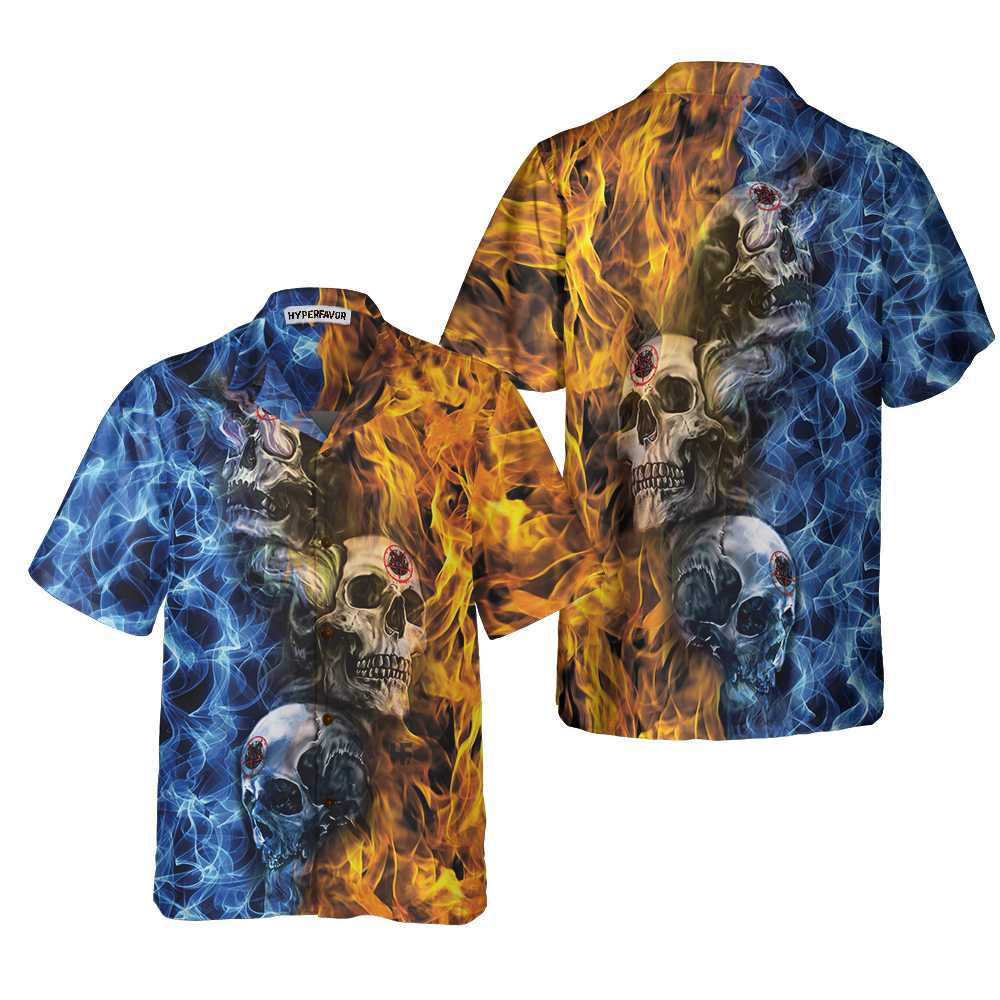 Gothic Skull Fire And Water Hawaiian Shirt Unique Skull Goth Shirt