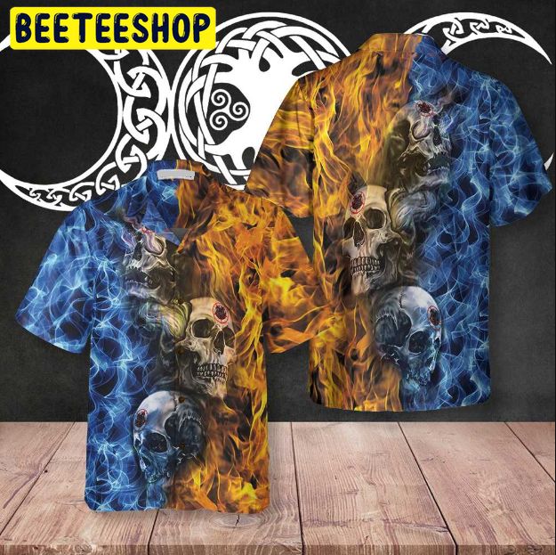 Gothic Skull Fire And Water Trending Hawaiian Shirt-1
