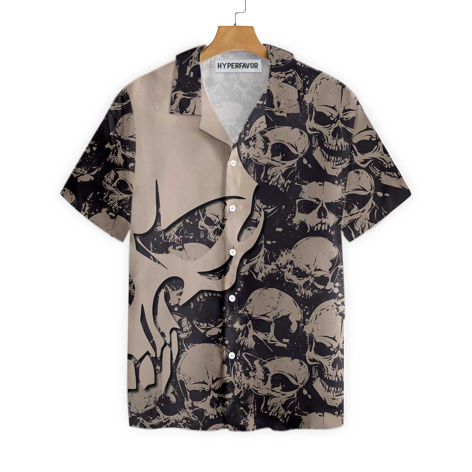 Gothic Winged Skull Hawaiian Shirt Black And White Skull Pattern Hawaiian Shirt