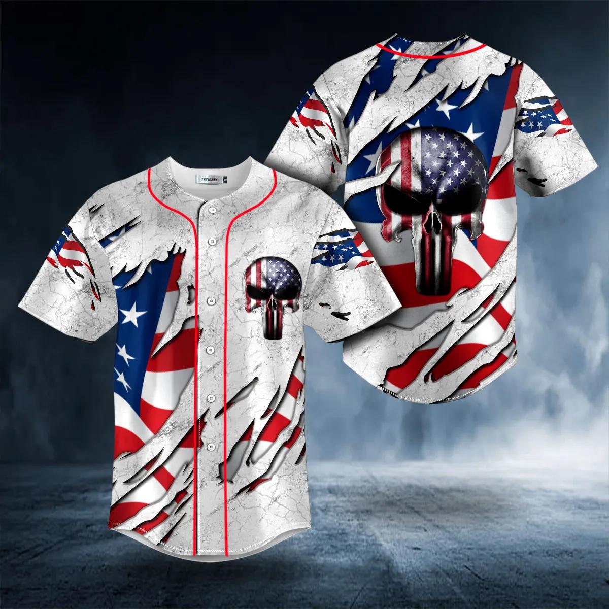 American Flag Punisher Skull Baseball Jersey