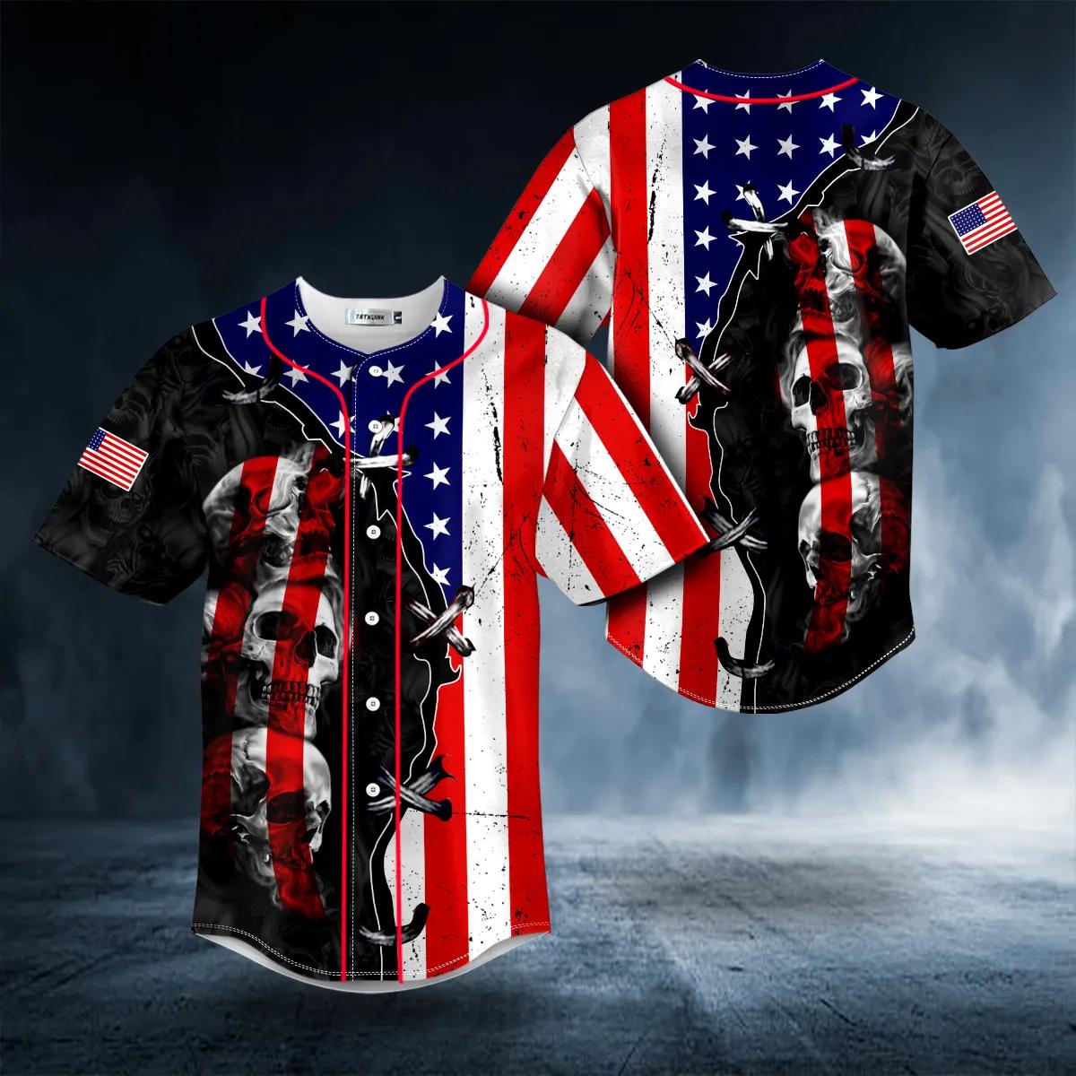 American Flag Skull Baseball Jersey