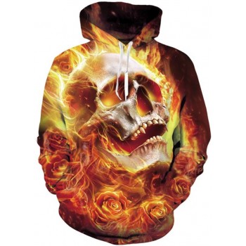 BLAZING FIRE SKULL HEAD 3D STREET WEAR HOODIE