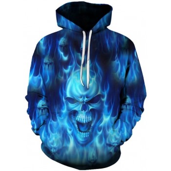 BLUE FIERY SKULL 3D HOODIE