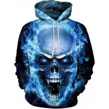 BLUE FIRE SKULL 3D HOODIE