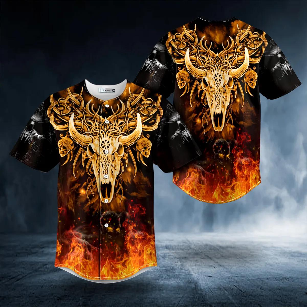 Baphomet Fire Zombie Monster Skull Baseball Jersey