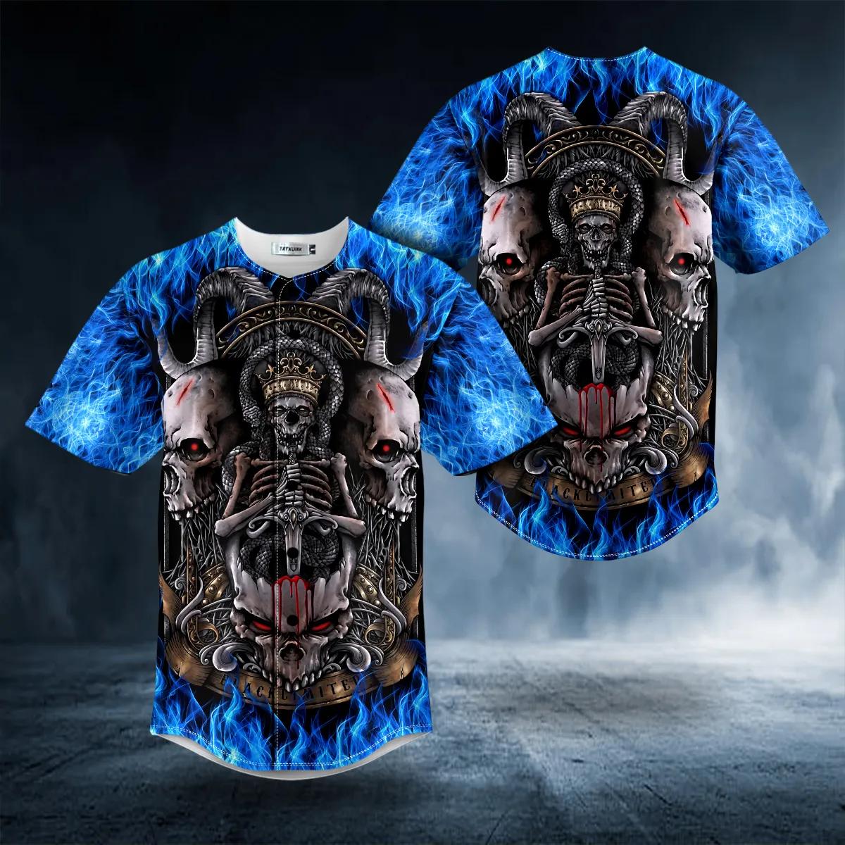 Black Magic Malediction Satanic Baphomet Skull Baseball Jersey