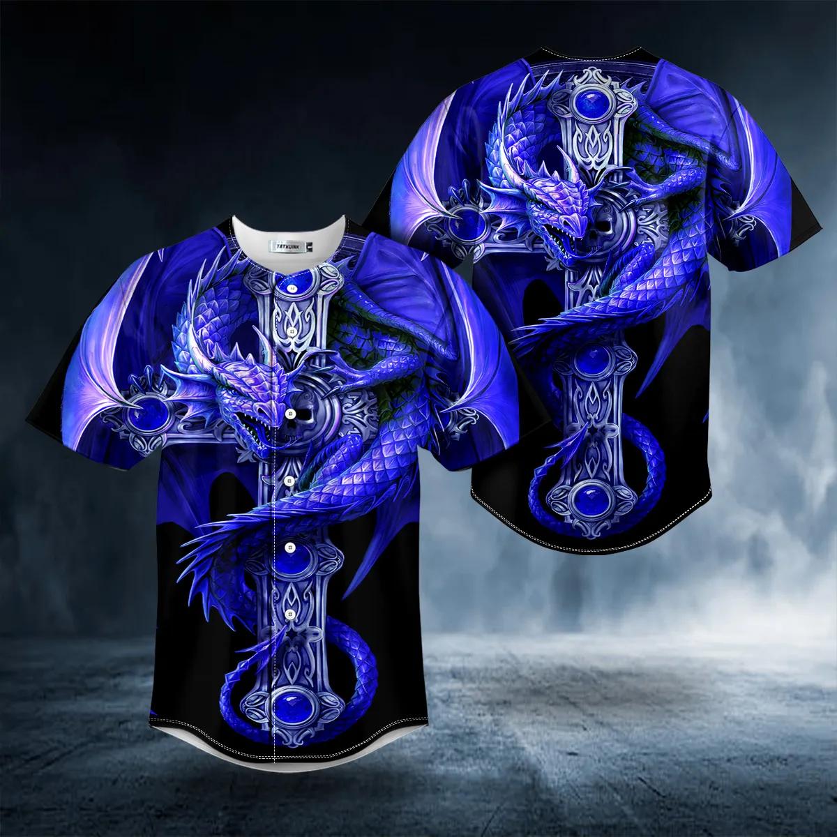 Blue Gothic Dragon Baseball Jersey