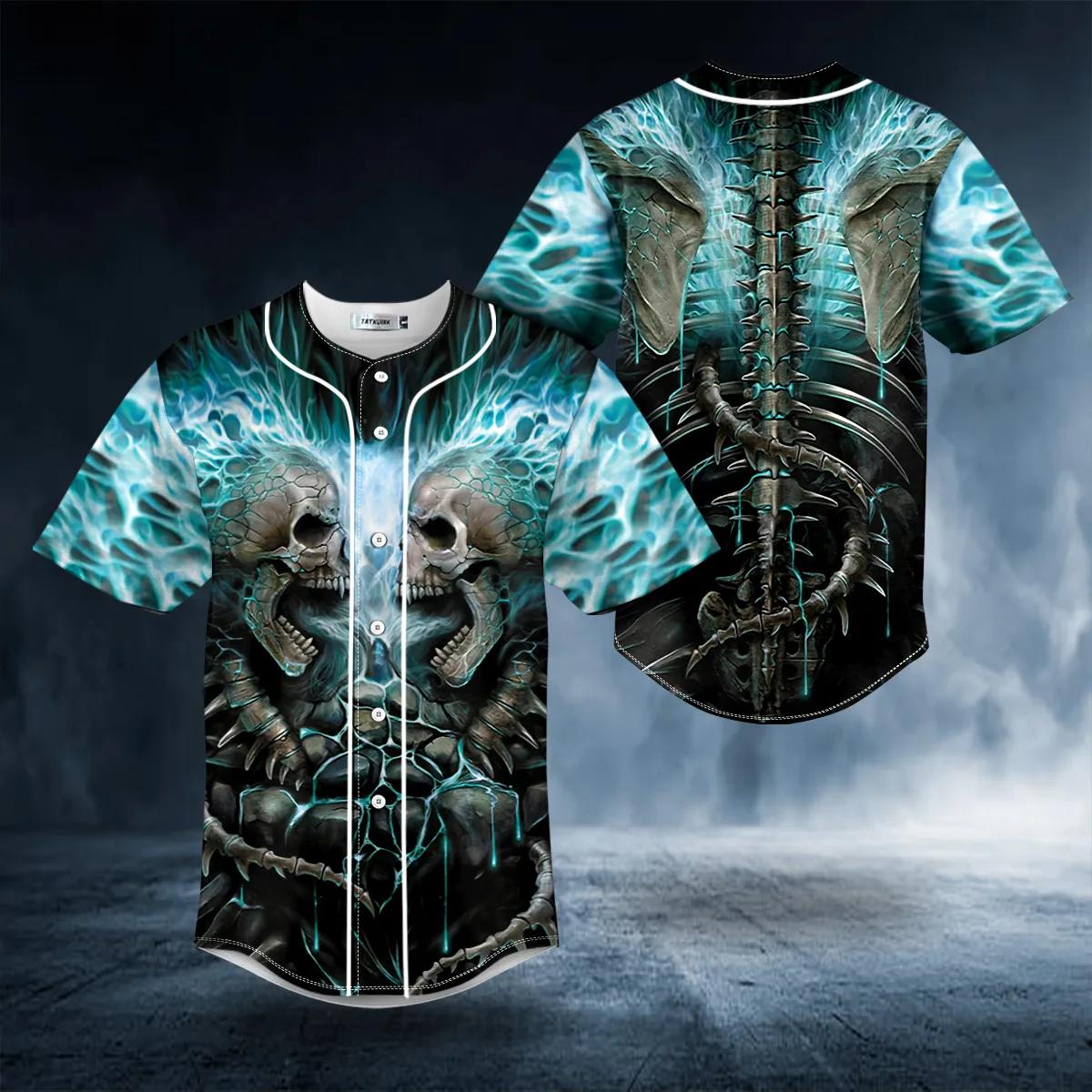 Blue Lightning Skull Baseball Jersey