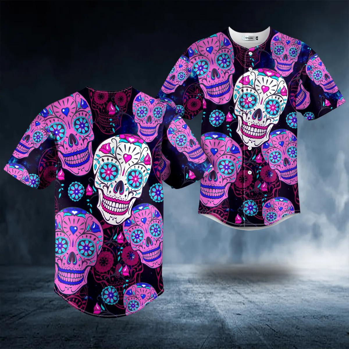 Day Of The Death Purple Pattern Skull Baseball Jersey