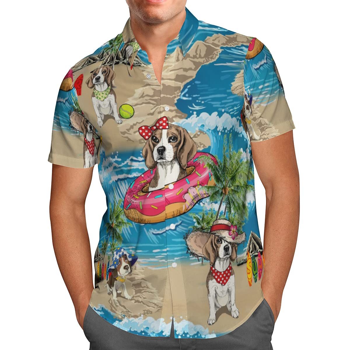 Dog On The Beach Multicolor Best Design Hawaiian Shirt