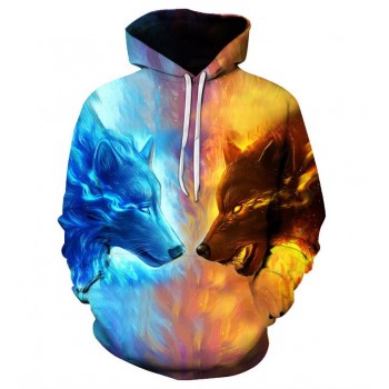FIRE AND ICE WOLF 3D HOODIE