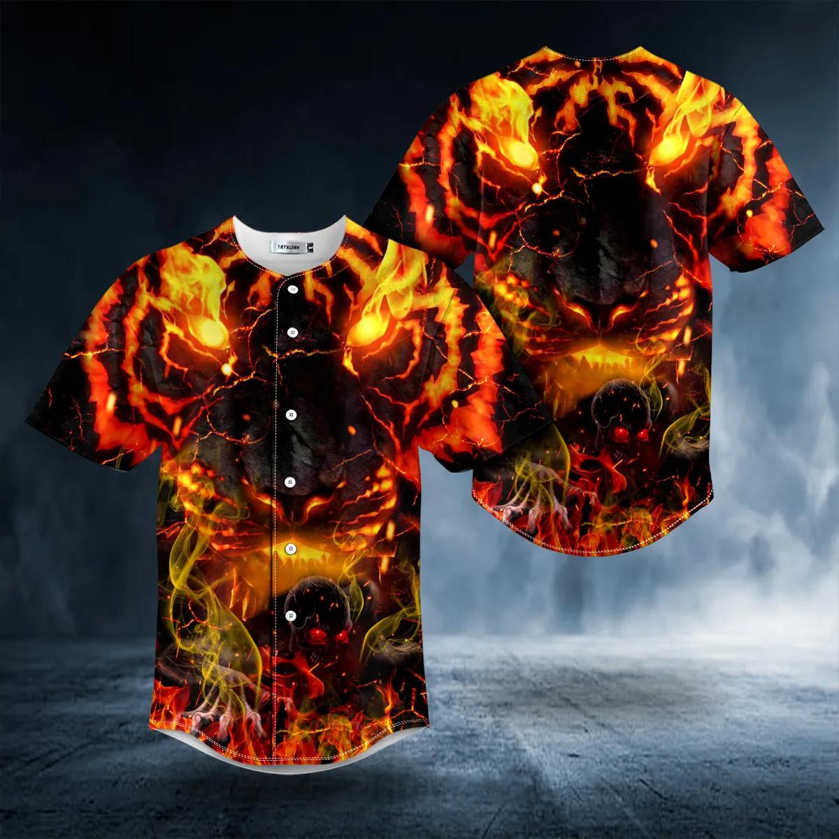 Flaming Lava Lion Zombie Ghost Skull Baseball Jersey