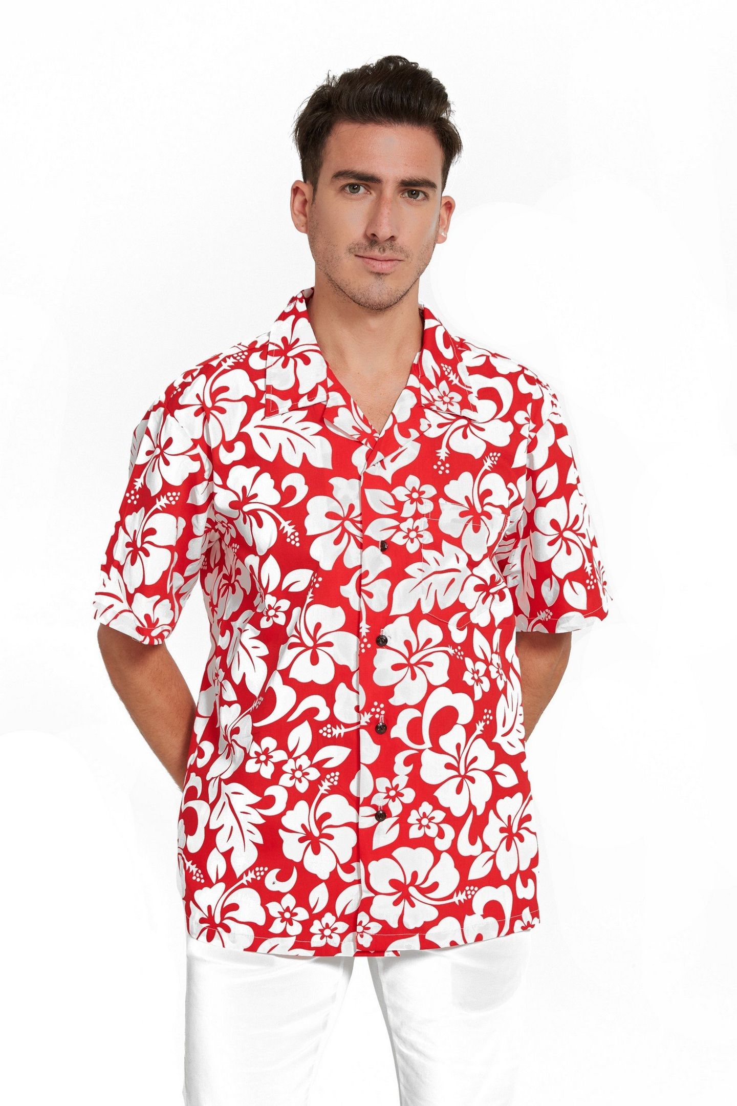 Flowers Red White Nice Design Hawaiian Shirts