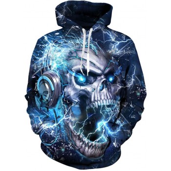 LIGHTNING DJ SKULL 3D STREET WEAR HOODIE