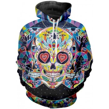 PSYCHEDELIC TRIPPY AF SUGAR SKULL 3D HOODIE