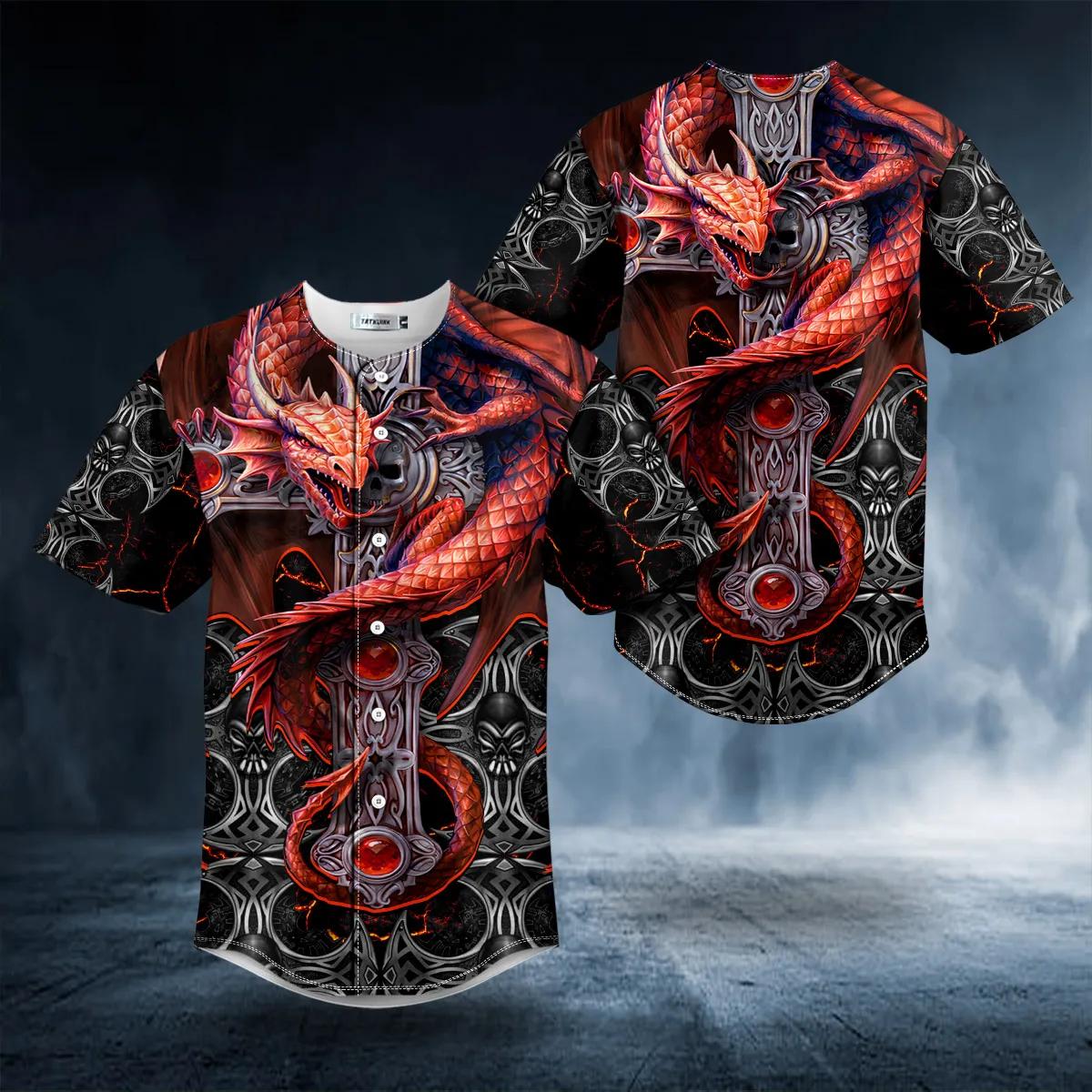 Red Dragon Gothic Tarot Skull Baseball Jersey