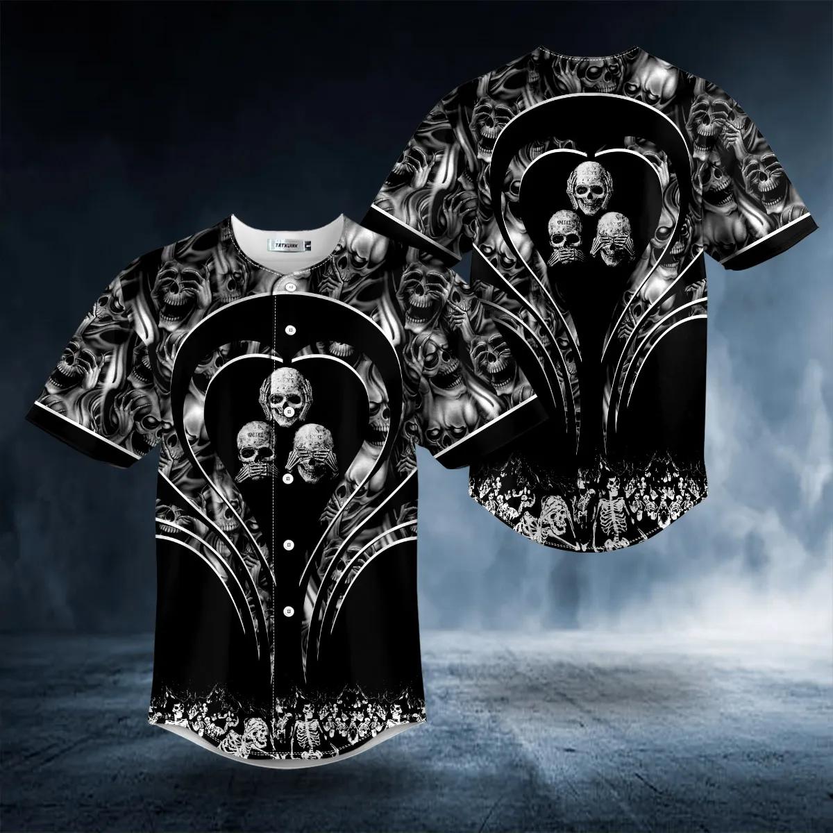 See No Hear No Speak No Skull Baseball Jersey