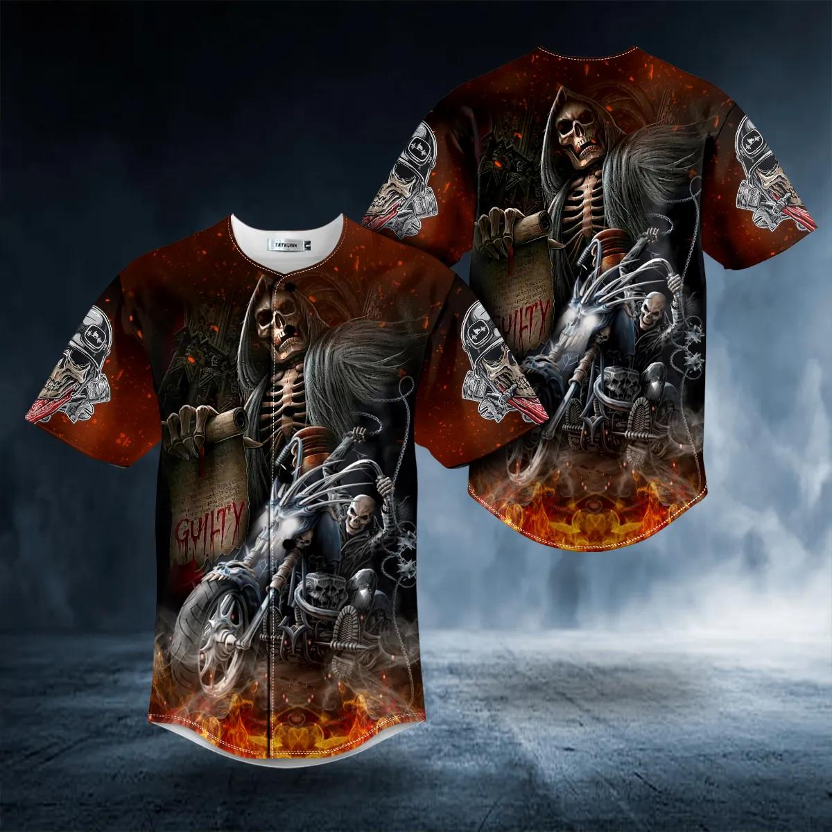 Skeleton Firer Biker Guilty Skull Baseball Jersey