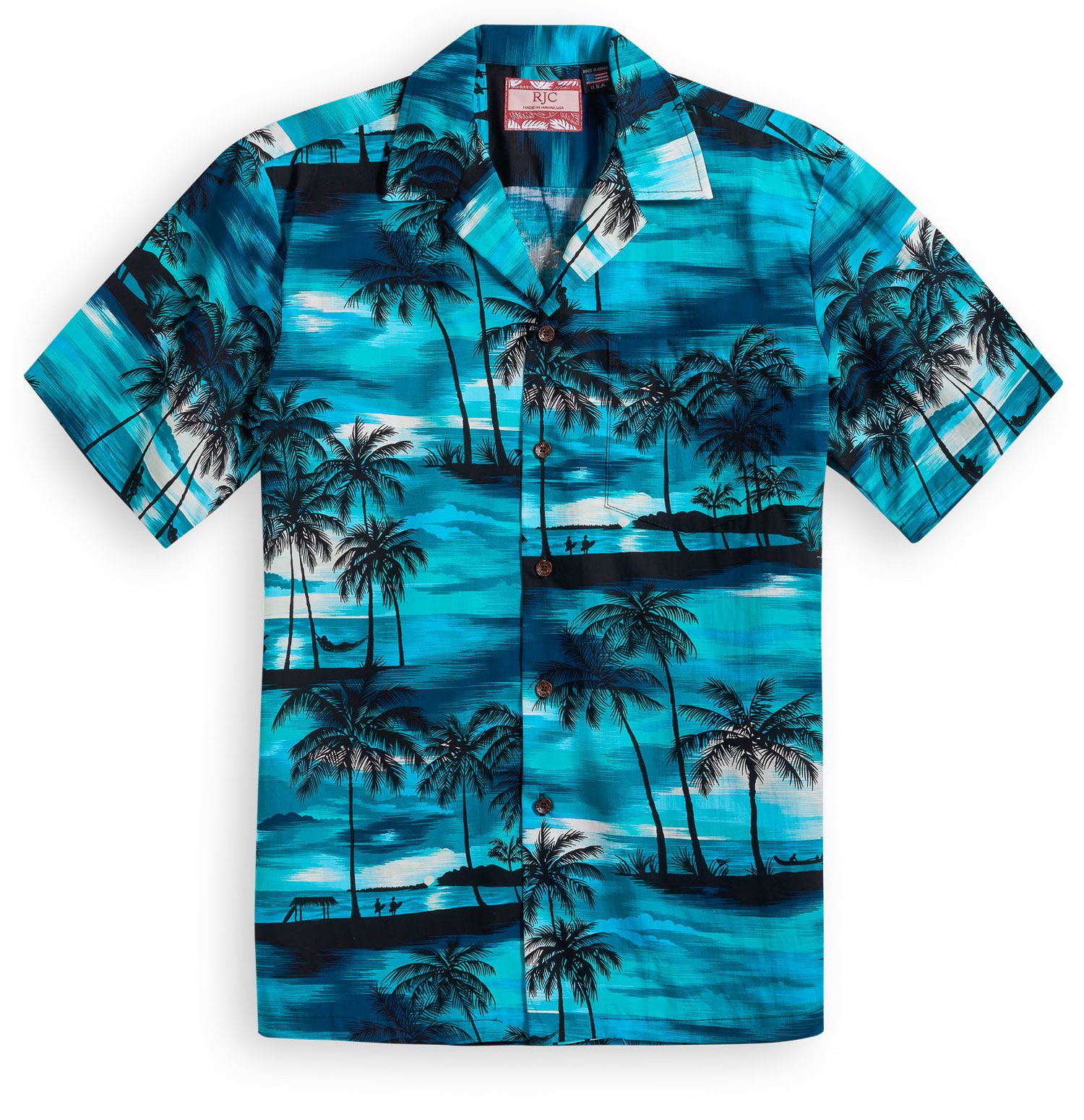 Sunset Beach Turquoise Black Unique Design Hawaiian Shirt